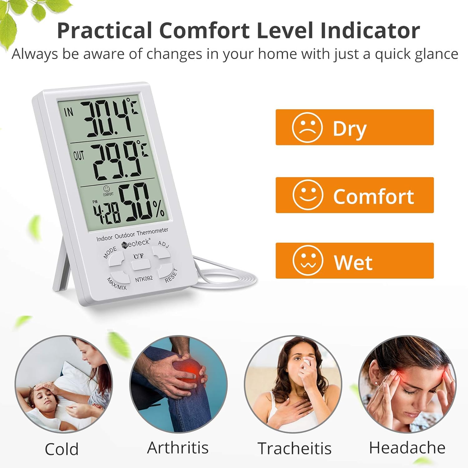 Neoteck Digital Thermometer Hygrometer LCD Digital Indoor Outdoor Hygrometer Humidity