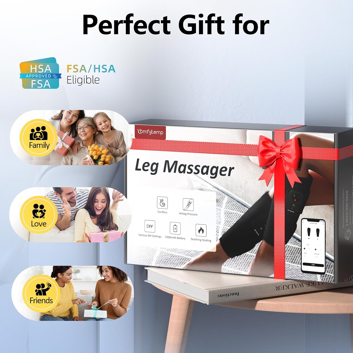 Comfytemp Cordless Calf Massager for Circulation and Pain Relief, FSA Eligible HSA Portable Leg Massage with Heat and Compression, Birthday Gift for Men Women Seniors, Recovery for RLS, Edema, Muscles - Image 8