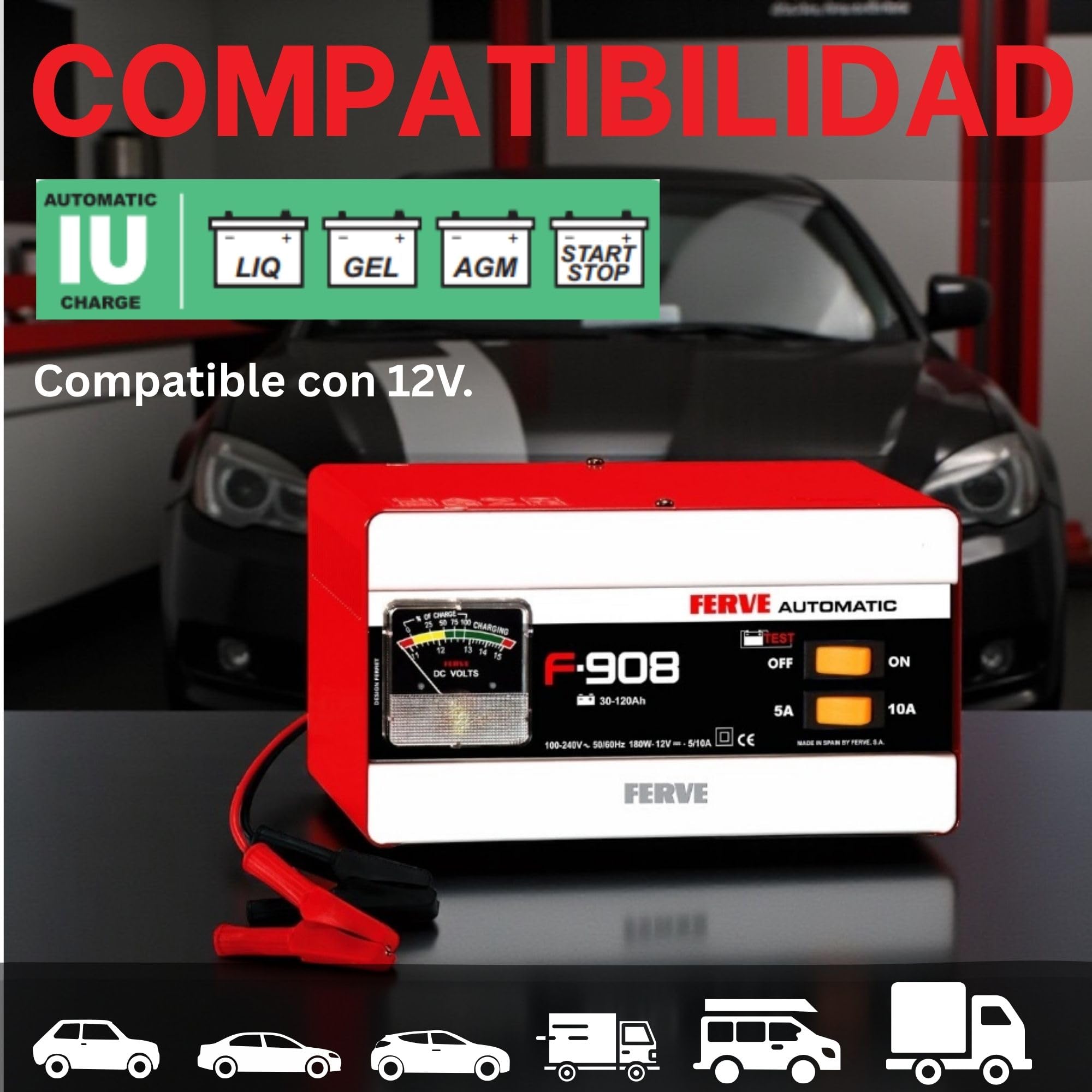 Ferve F-908 Hf Cargador 12V 5-10A