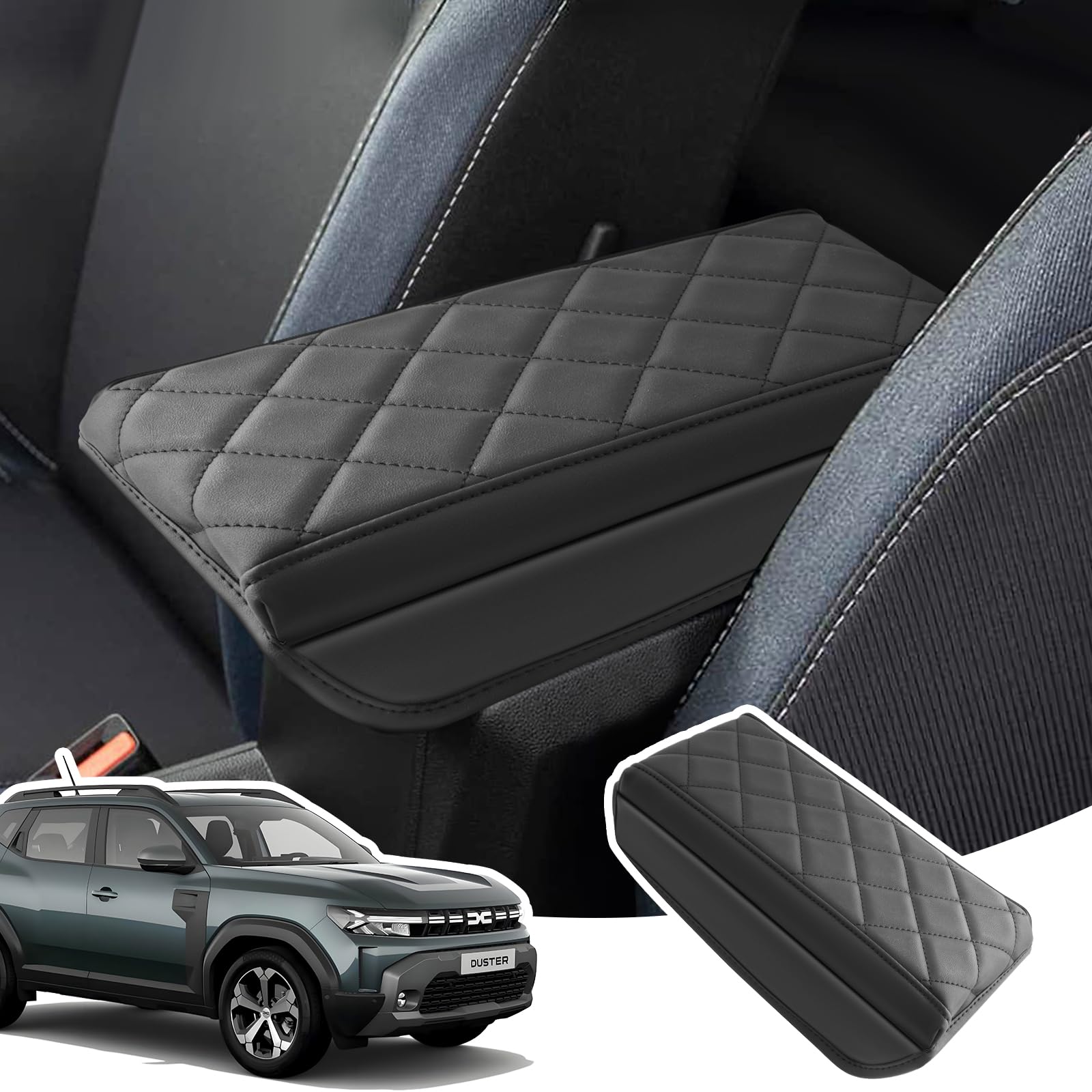 Pokrowiec na Podłokietnik dla Dacia Duster 3 2024 2025 2026 | Ochrona Podłokietnika Konsoli Środkowej, Tworzywo Pogrubiona Skóra PU, Akcesoria do Podwyższania Podłokietnika o 3CM, Czarny