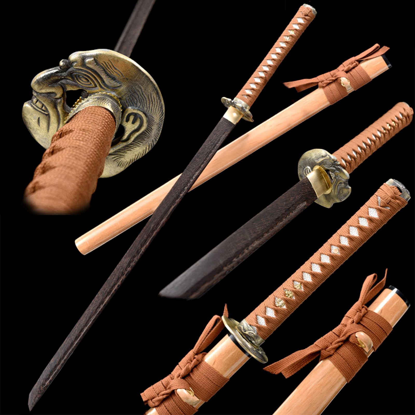 Katana Recta de Madera,Espada de Madera Hecha a Mano de 103cm,con Vaina,Hoja de Madera Natural