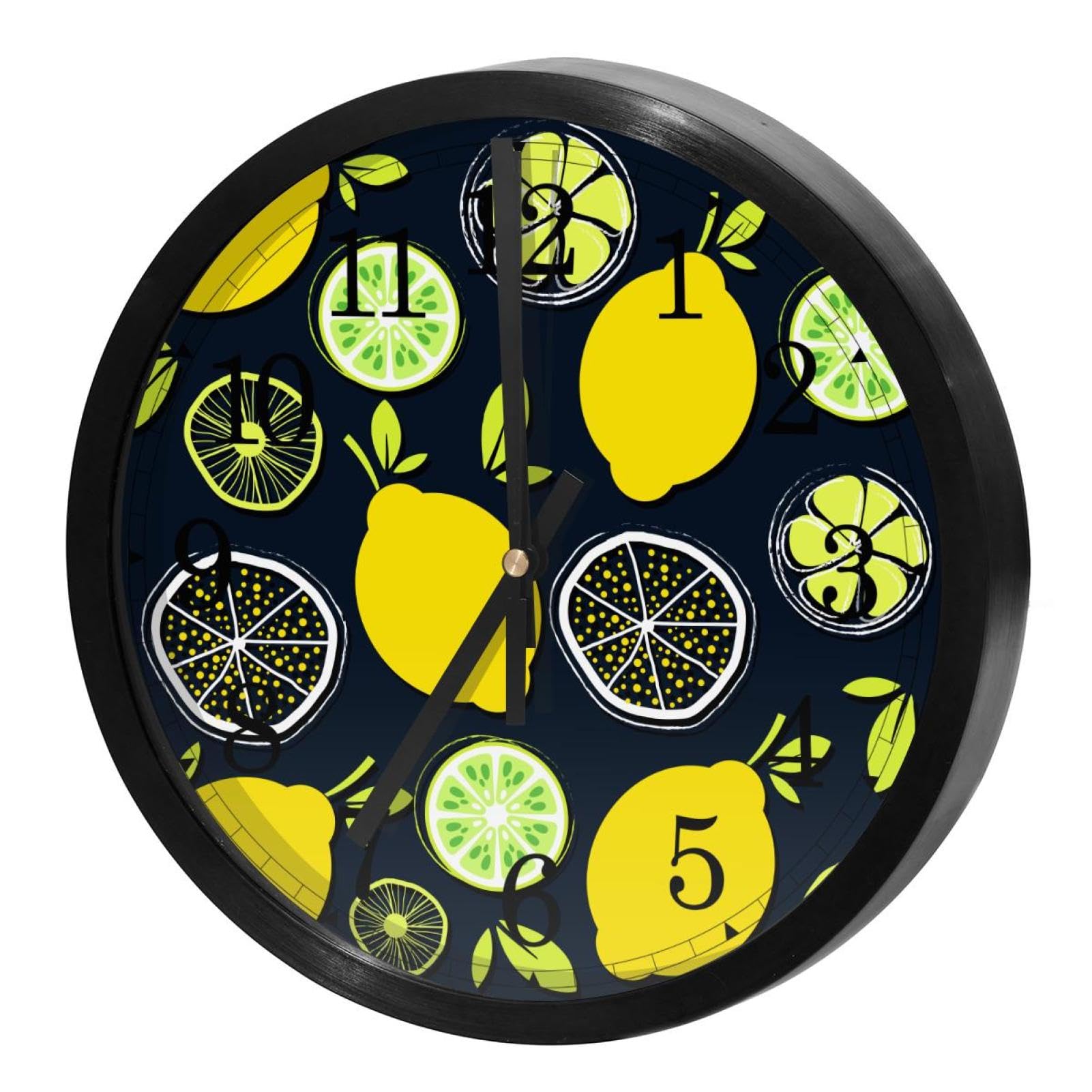 Horloge murale silencieuse contre les bruits de tic-tac quartz rond à piles jaune