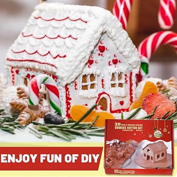 18 Pcs Silver Christmas Gingerbread House Cookie Cutters Biscuit Cutters Stainless Steel Metal Baking Mould 3D Cookie Cutters Shapes Christmas Holiday DIY Baking Tools