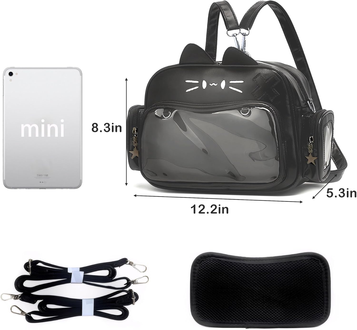 Cute Cat Ita Bag Backpack – Kawaii Pin Display Crossbody Bag for School & Cosplay, Black - Image 2