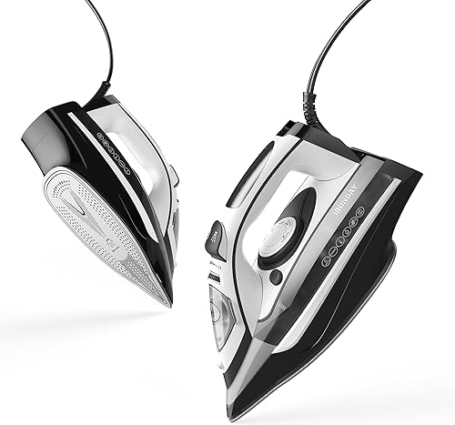 Plancha de vapor de 1700 W para ropa de calentamiento rápido, suela de cerámica adhesiva, apagado automático de 3 vías, ráfaga de vapor, tanque de