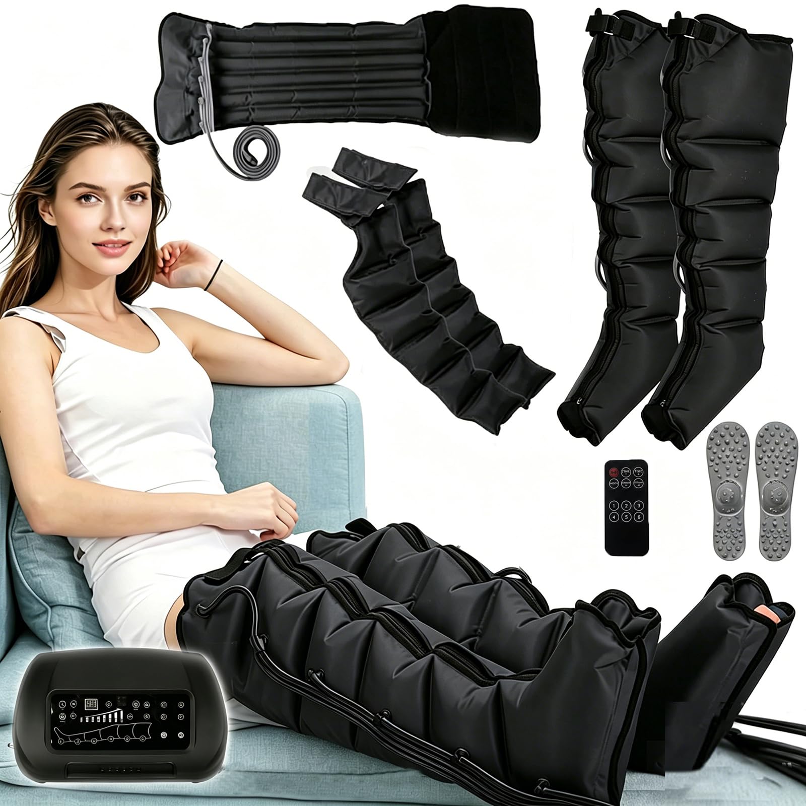 Massaggiatore Lipedema Gambe, Pressoterapia Linfodrenaggio Elettrico Compressione Aria Regolabile, Circolazione Sollievo Dolore Gambe Pesanti Gonfiore Massaggio Trattamento Recupero Donne Uomini