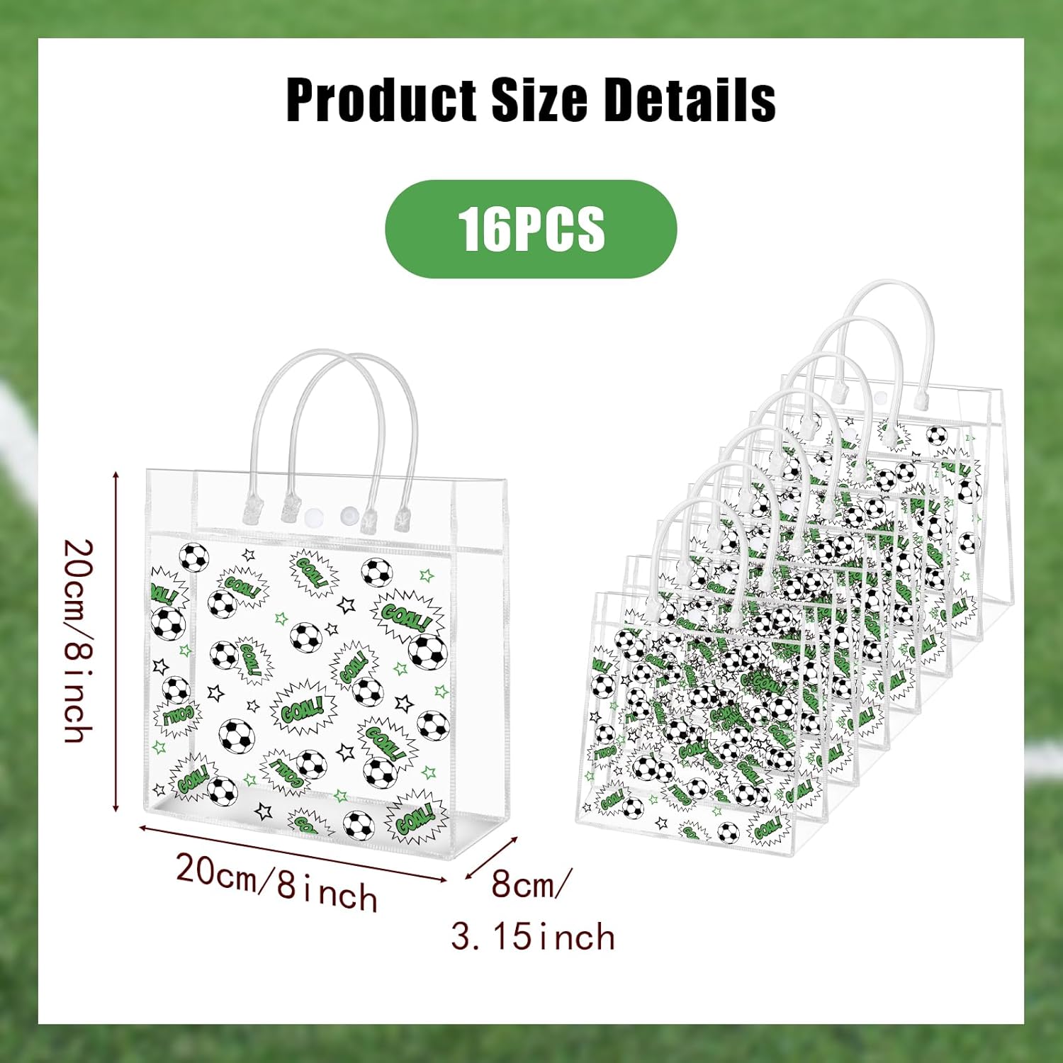 HYMENEX 16Pcs Soccer Gift Bags, Soccer Goodie Bags with Handles Clear PVC Sport Theme Party Favor Bag for Team Competition Birthday Treat Snack Gifts - Image 2