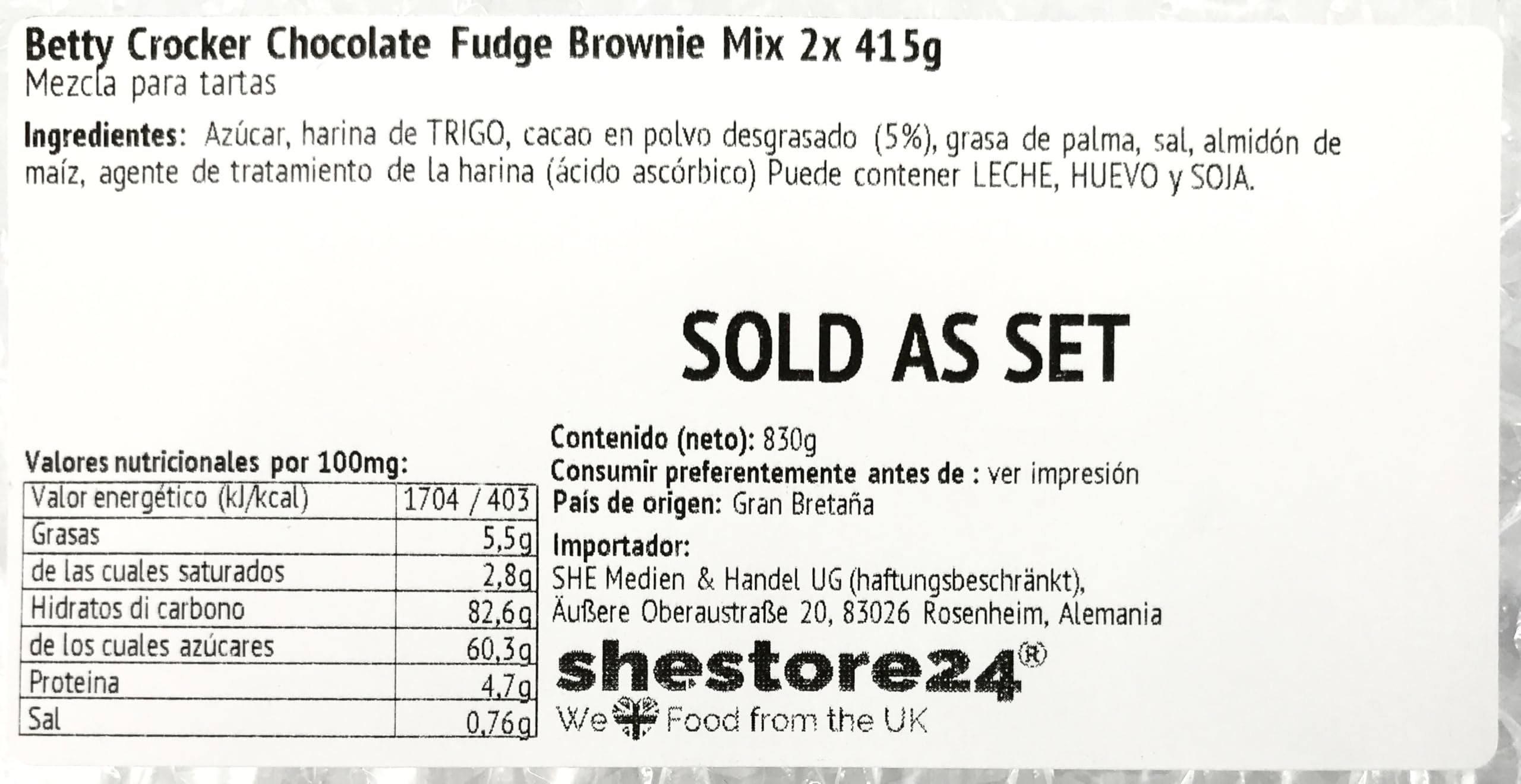 Chocolate Fudge Brownie Mix Mezcla para tartas 2x 415g