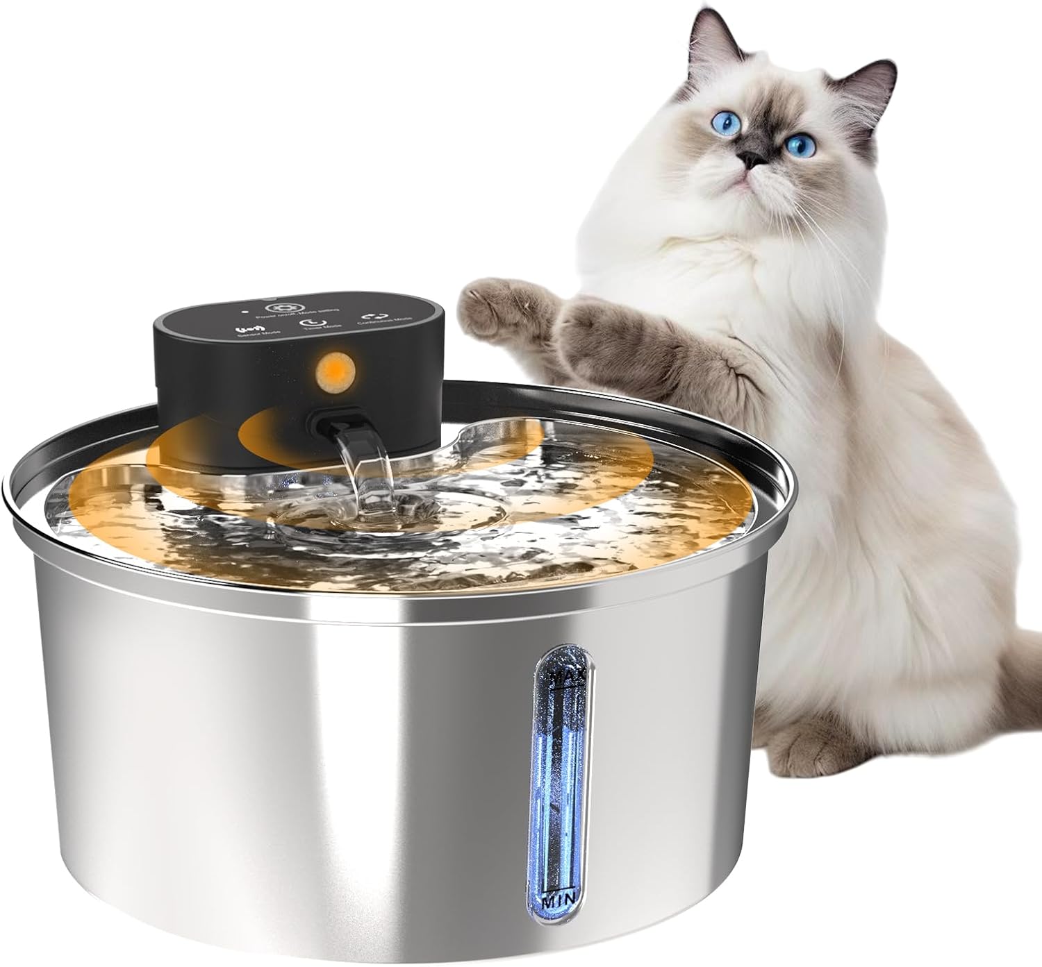 Pet Water Fountain, 3.2L Wireless Water Fountains for Cats Indoor, Stainless Steel Cat Water Fountain, Cordless Automatic Cat Water Dispenser (Stainless Steel Silver, Round Shape)