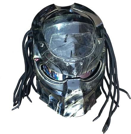 XINLIFE Predator Motorcycle Helmet Full Face Motorcycle Helmet with Hair Braid and LED Light for Outdoor Riding or Club Parties and Cosplay Prop DOT Certified,XL