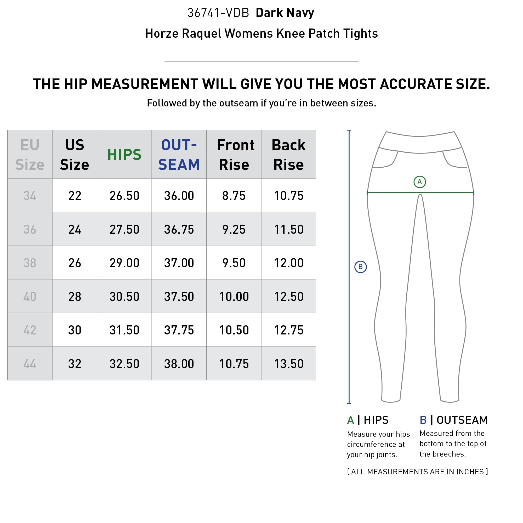 HORZE Raquel Womens Knee Patch Tights - Dark Navy - 26