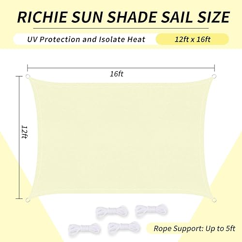 Miniatura 2 de RICHIE Parasol rectangular color beige de 12 x 16 pies, con bloqueo UV, impermeable, permeable al aire, vela de alta resistencia, para patio al aire