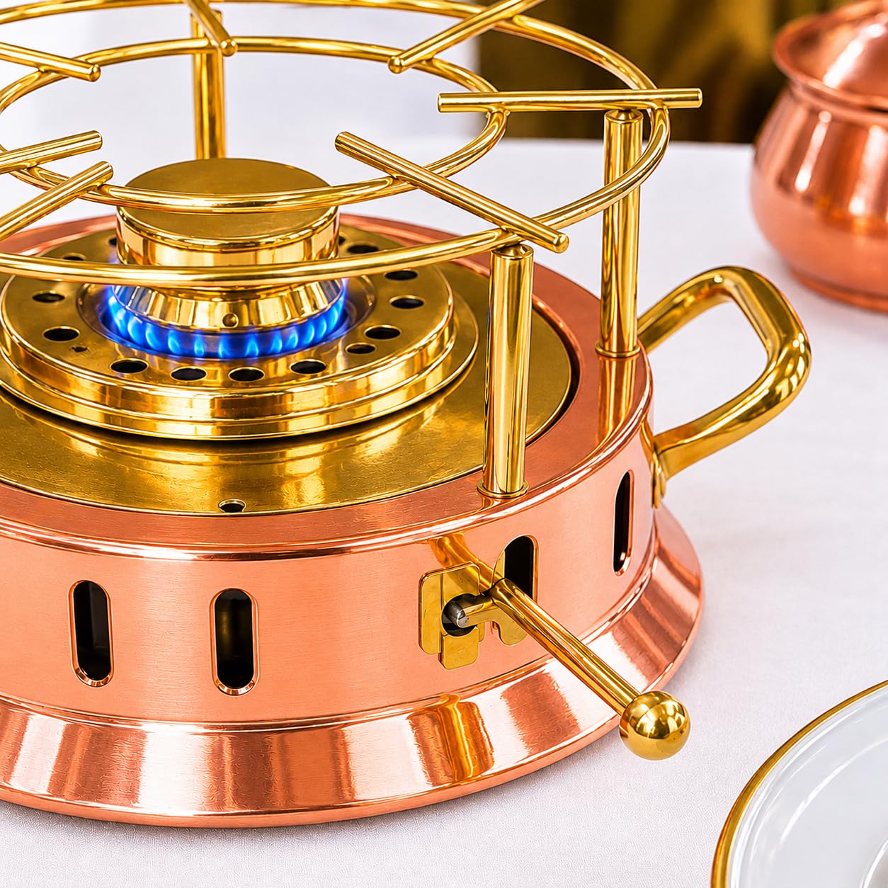 Fornello Flambé a Gel (alcol) in Rame e Ottone Bembo Made in Italy – Réchaud da Tavola Professionale per Flambé, Show Cooking, Ristorazione e Servizio al Tavolo