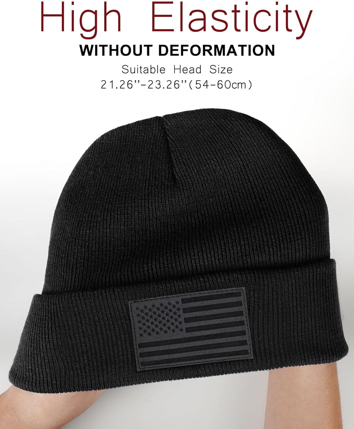 American Flag Beanie for Men Women - Leather USA Flag Patch, Cuffed Beanie for Tactical Winter Warm Hat - Image 3