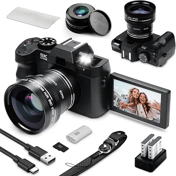 4K Digital Camera for Photography and Video Auto Focus 48 MP with WiFi Auto-Focus Vlogging Camera for YouTube with Flip Screen 16X Zoom with Macro Lens 2 Batteries & 32GB Micro SD Card Card Reader
