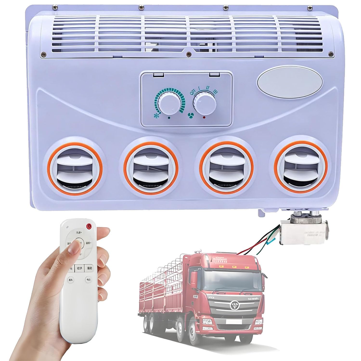 UORDBY Rooftop RV AC Unit with 360° Rotating Air Outlet, 12V/24V DC Air Conditioner, 3-Speed Adjustment, Universal Electric Parking Air Conditioner for Trucks, Vans, Campers, Excavators 12V