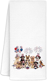 4th of July Dog Kitchen Towels, Patriotic Dog Dish Tea Towels for Kitchen Decor, Red White and Blue American Flag Independence Day Decorative Hand Towels for Bathroom, 16x24 Inch