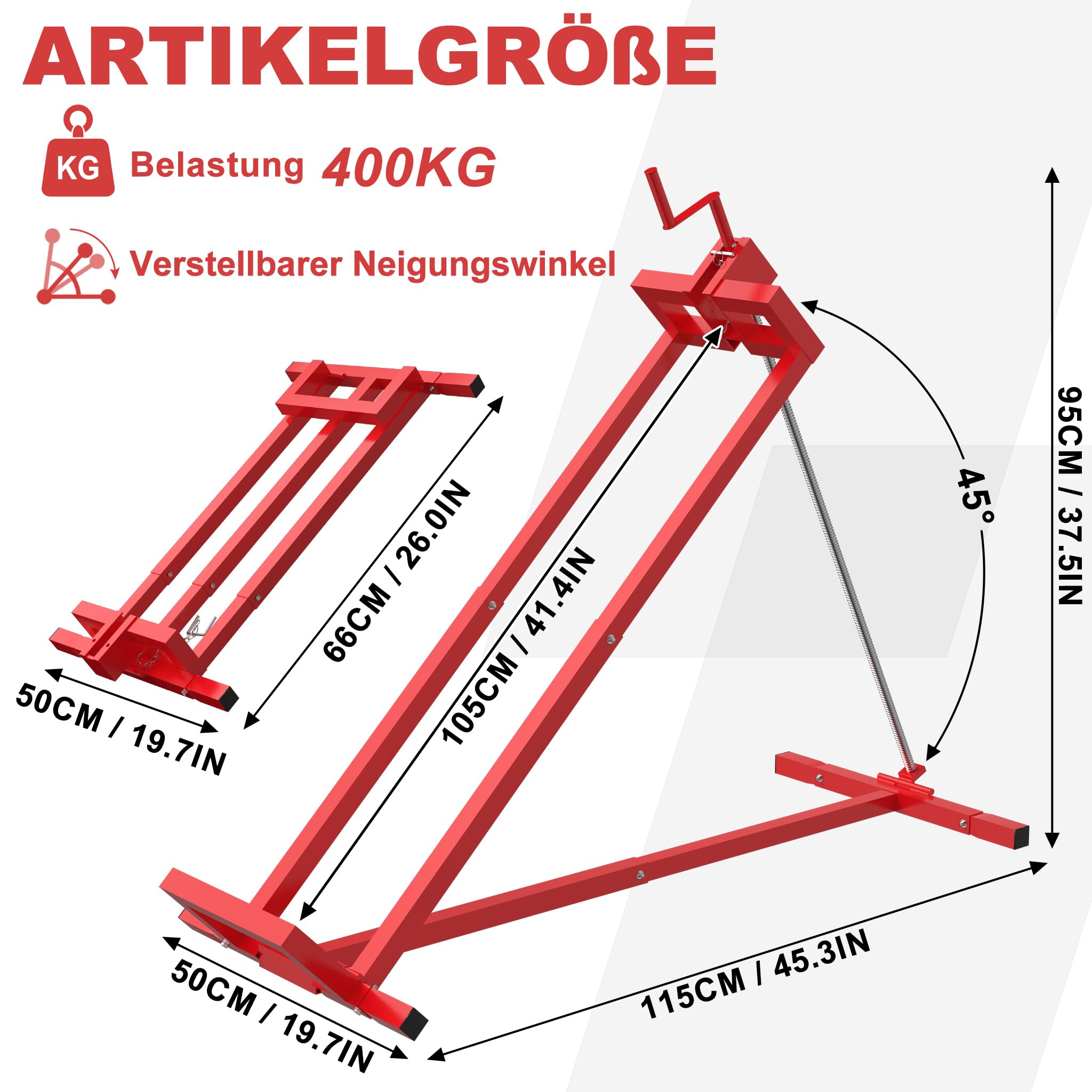 YRHome Rot Rasentraktorheber 400 kg Hebebühne Aufsitzmäher 45° Neigungswinkel verstellbar