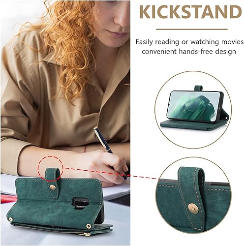 Miniatura 3 de UEEBAI Funda para Samsung Galaxy S9 Plus, 9 ranuras para tarjetas, cartera de cuero retro, a prueba de golpes, con correa de mano, ranuras para