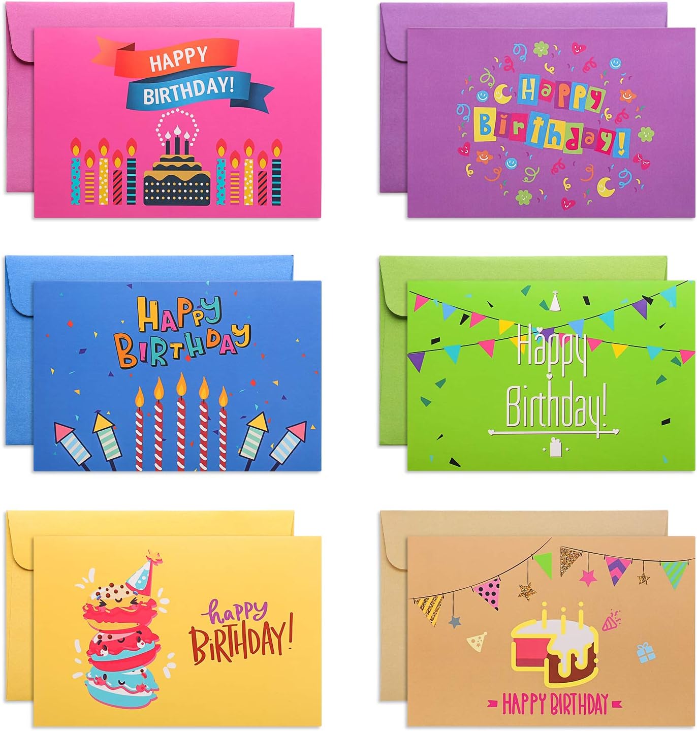 MESHA Birthday Cards Assortment, Happy Birthday Greeting Cards, Birthday Cards Bulk 12-Pack, Birthday Cards for Men & Women, Kids, Adults, Birthday Cards with Envelopes, Blank Birthday Cards