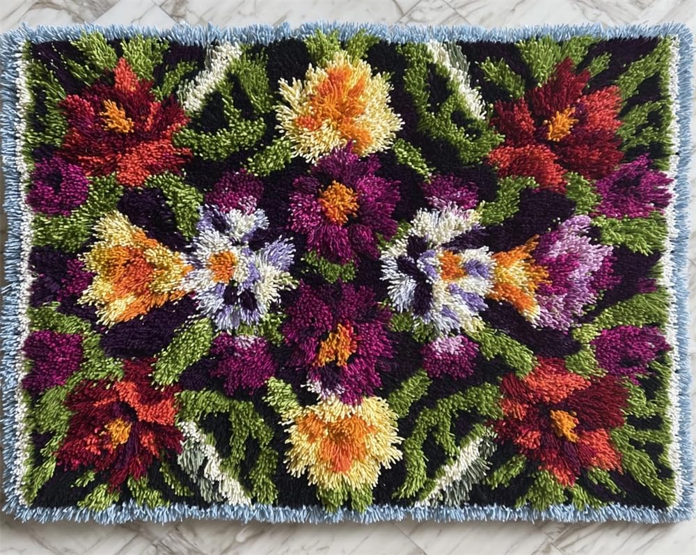 Kitquiver Latch Hook Kits for Adults Beginners Rug Floral DIY Crochet Yarn Embroidery Handmade Needlework with Printed Canvas for Home Decoration 15X20In