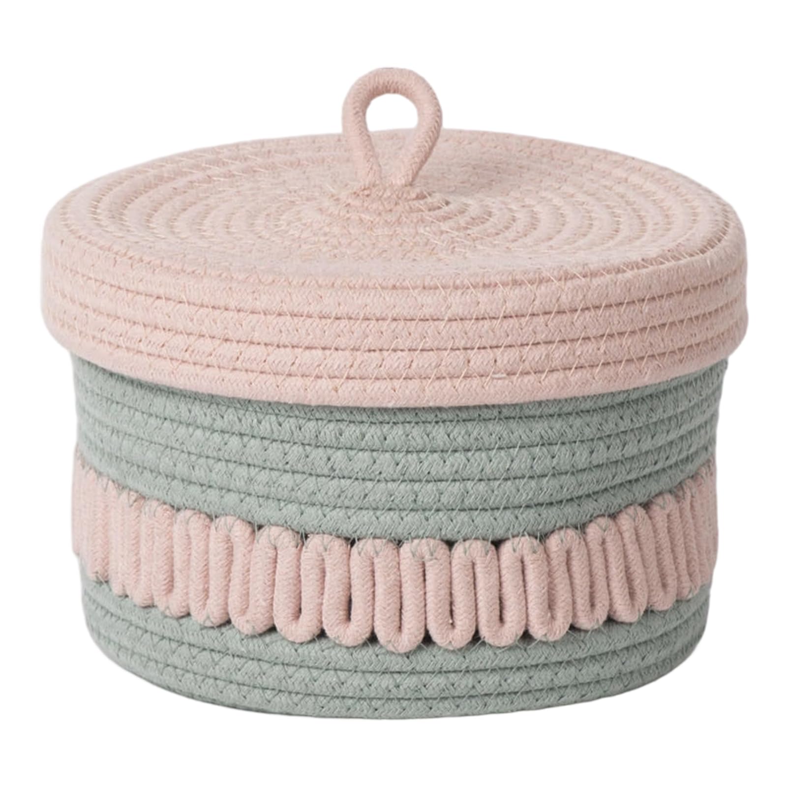 Handwoven Cotton Basket with Lid Round Desk Organiser for Makeup Toy Snacks Large Capacity Home Storage Solution Cotton Rope Storage Basket with Lid