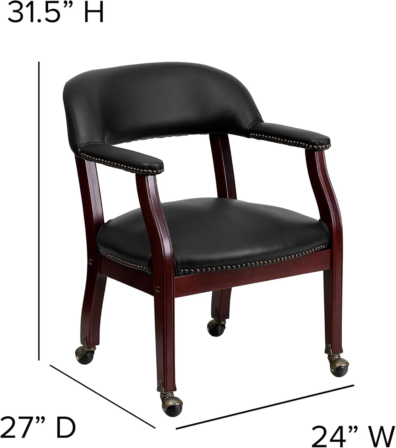 Flash Furniture Sarah Black Vinyl Luxurious Conference Chair with Accent Nail Trim and Casters