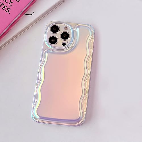 Miniatura 4 de Qokey Funda para iPhone 11 de 6.1 pulgadas, lindo marco ondulado chapado de TPU suave, brillante, colorido, luz láser, purpurina para iPhone 11 para