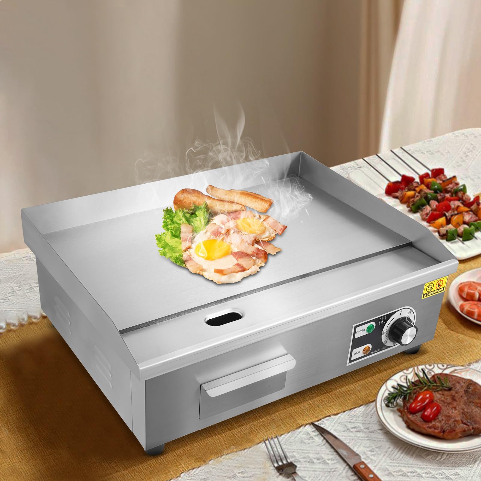 Piastra elettrica per griglia commerciale per ristorante 3000W con regolazione della temperatura 50-300°C piastra grill 55x30cm contenitore di raccolta olio 0,5L per carne verdura pancake (A)