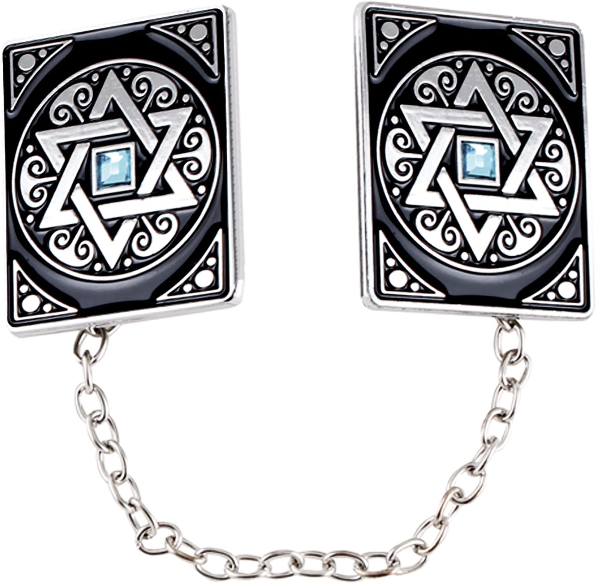 Clips for Tallit Prayer Shawl, Made in Israel, Silver Color wirh a Star of David and Blue Stones Design, 3CM / 3.5CM
