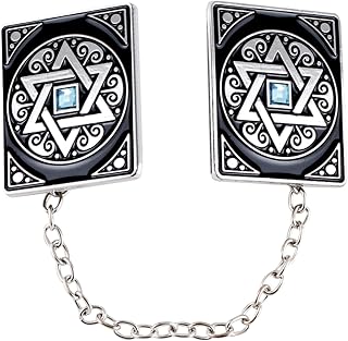 Clips for Tallit Prayer Shawl, Made in Israel, Silver Color wirh a Star of David and Blue Stones Design, 3CM / 3.5CM