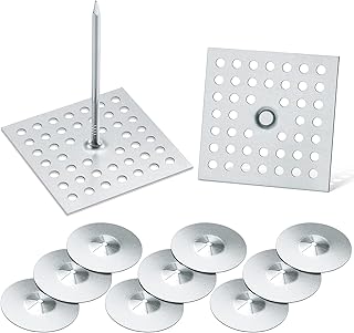 Hotop 100 Pieces 2-1/2 Inch Perforated Insulation Pins Insulating Nails, 100 Pieces 1.5 Inch Round Self Locking Washers Round Insulation Washers for Wall and Ceiling