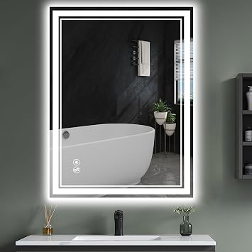 24 x 32 LED Mirror for Bathroom Anti-Fog Bathroom Mirror Dimmable 3 Colors Memory Function Bathroom Mirror with Lights Vanity Mirror Switch/Plug in Wall Mounted Home Decor Horizontal/Vertical