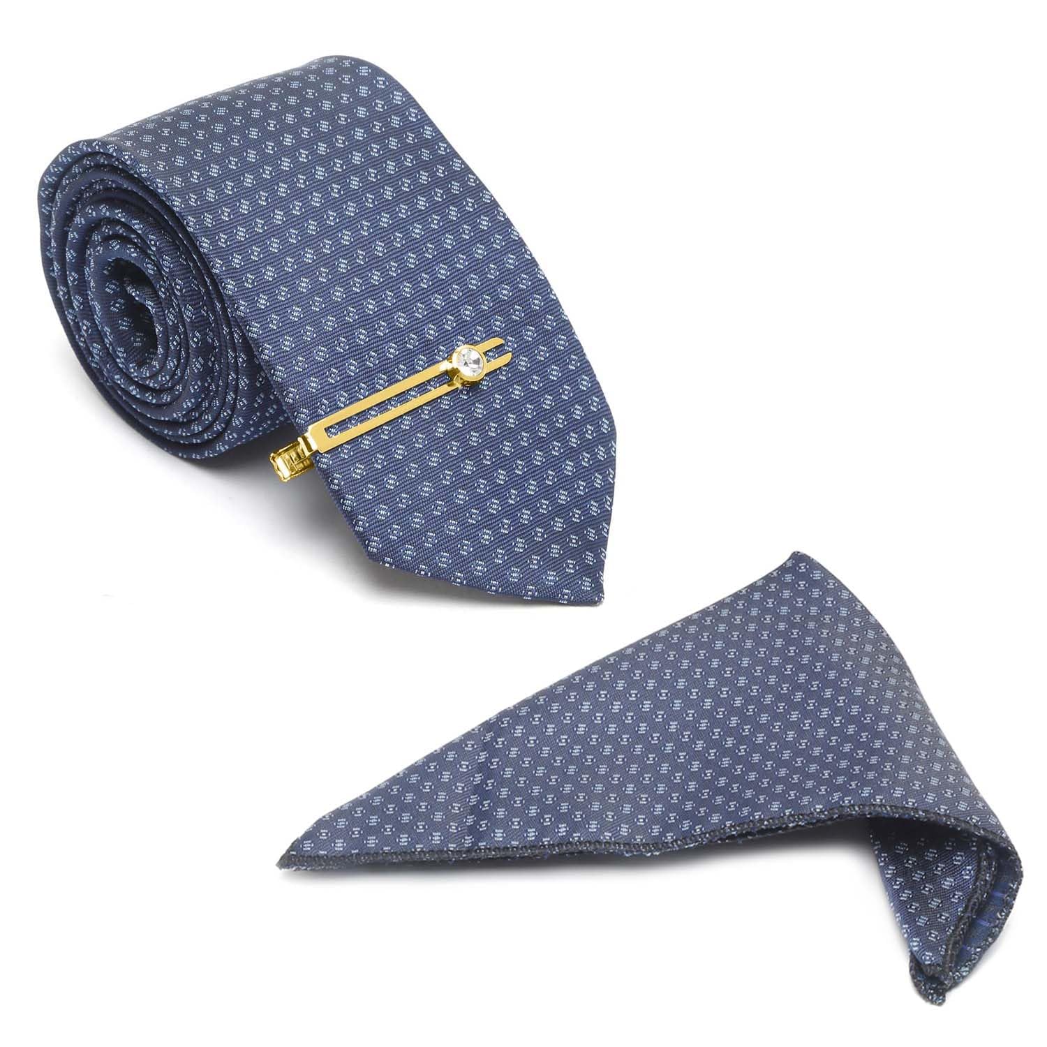 mutaqinoti Mens Psychedelic Blue Woven Premium Silk Necktie With Pocket Square Golden Tie Pin (TEGPBU05)-picture-29