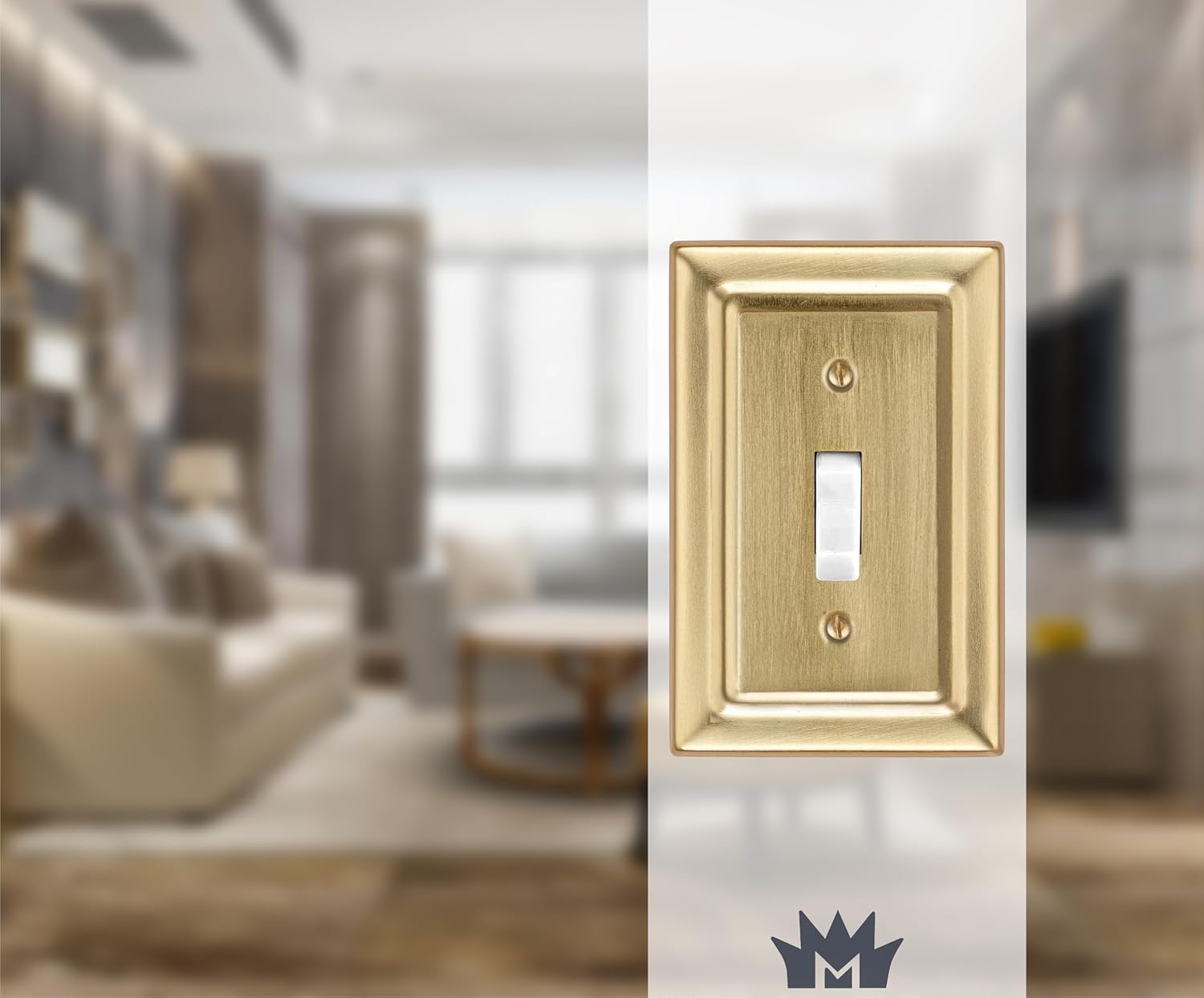 Monarch Abode Single Toggle Light Switch Cover Plate – 1-Gang Brushed Gold Outlet Covers, Architectural Decorative Outlet Cover Wall Plates, Light Switch Plate Covers for Electrical Outlets, Pack of 2