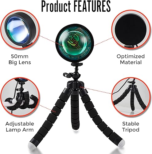 Miniatura 4 de Lámpara de puesta de sol moderna con proyector LED de 16 colores, lente de cristal de 1.969 in, lente de proyección más brillante de 9 W. Lámpara de