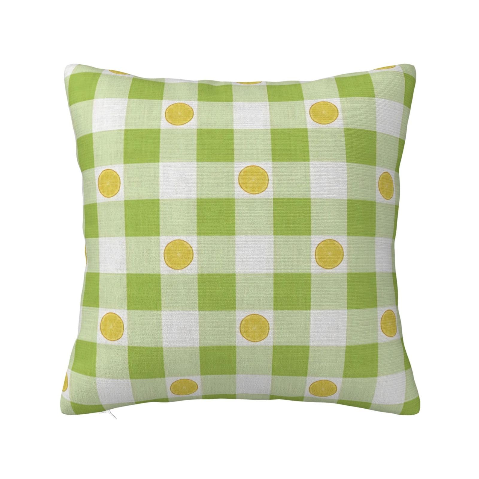Lemon Slices on Lime Green & White Gingham Plaid Pillowcase 22"x22"