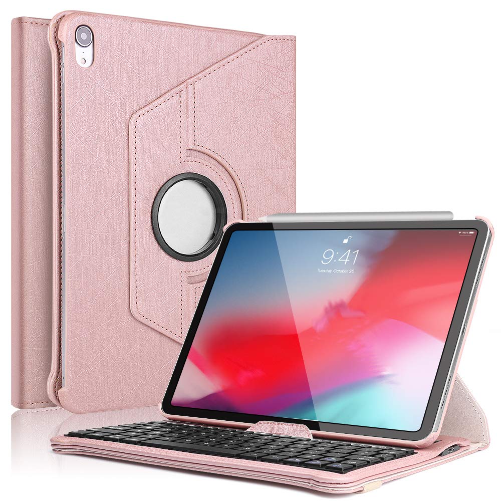 Boriyuan iPad Pro 11 Keyboard Case 2018, 360 Degree Rotating Stand PU Leather Smart Cover with