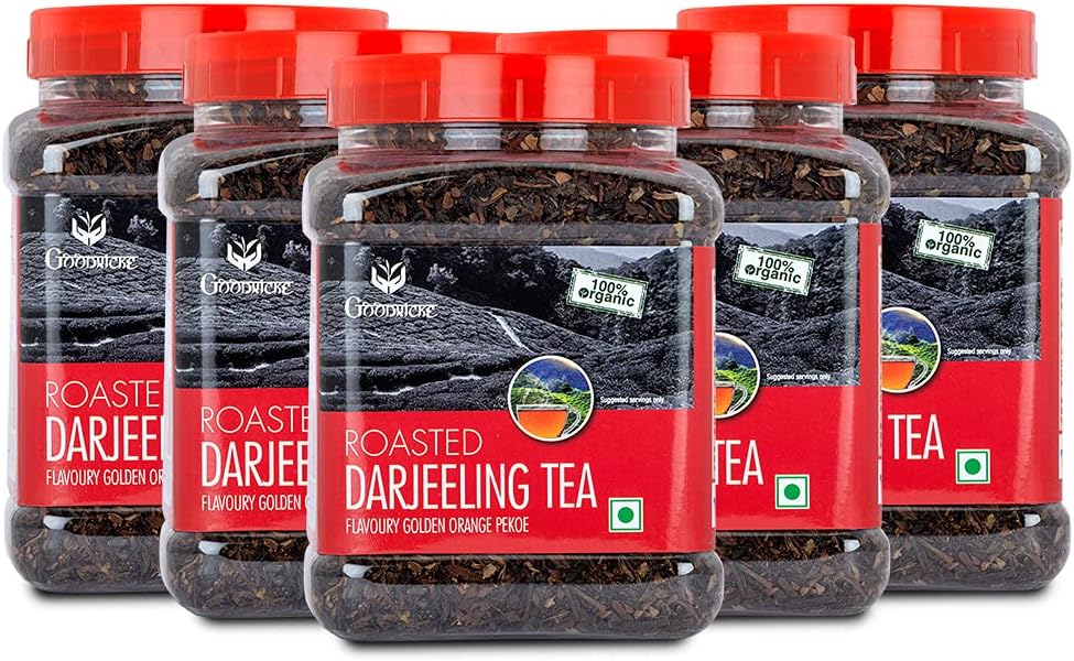 GOODRICKE Roasted Organic Darjeeling Tea - 250 gm (Pack Of 5) | 100% Pure & Natural Whole Leaf | Flavoury Golden Orange Pekoe | Black Tea