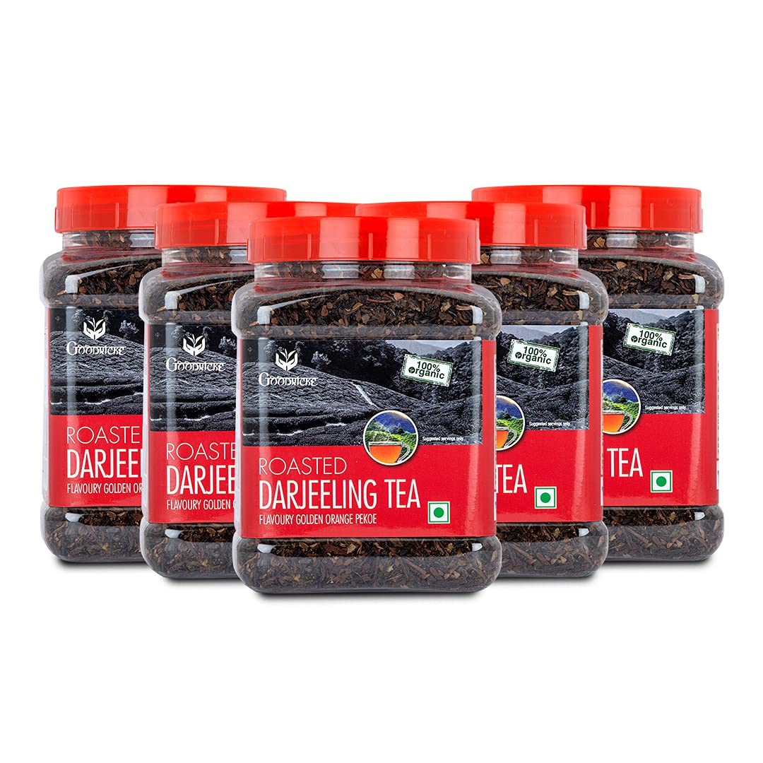 GOODRICKERoasted Organic Darjeeling Tea - 250 gm (Pack Of 5) | 100% Pure & Natural Whole Leaf | Flavoury Golden Orange Pekoe | Black Tea