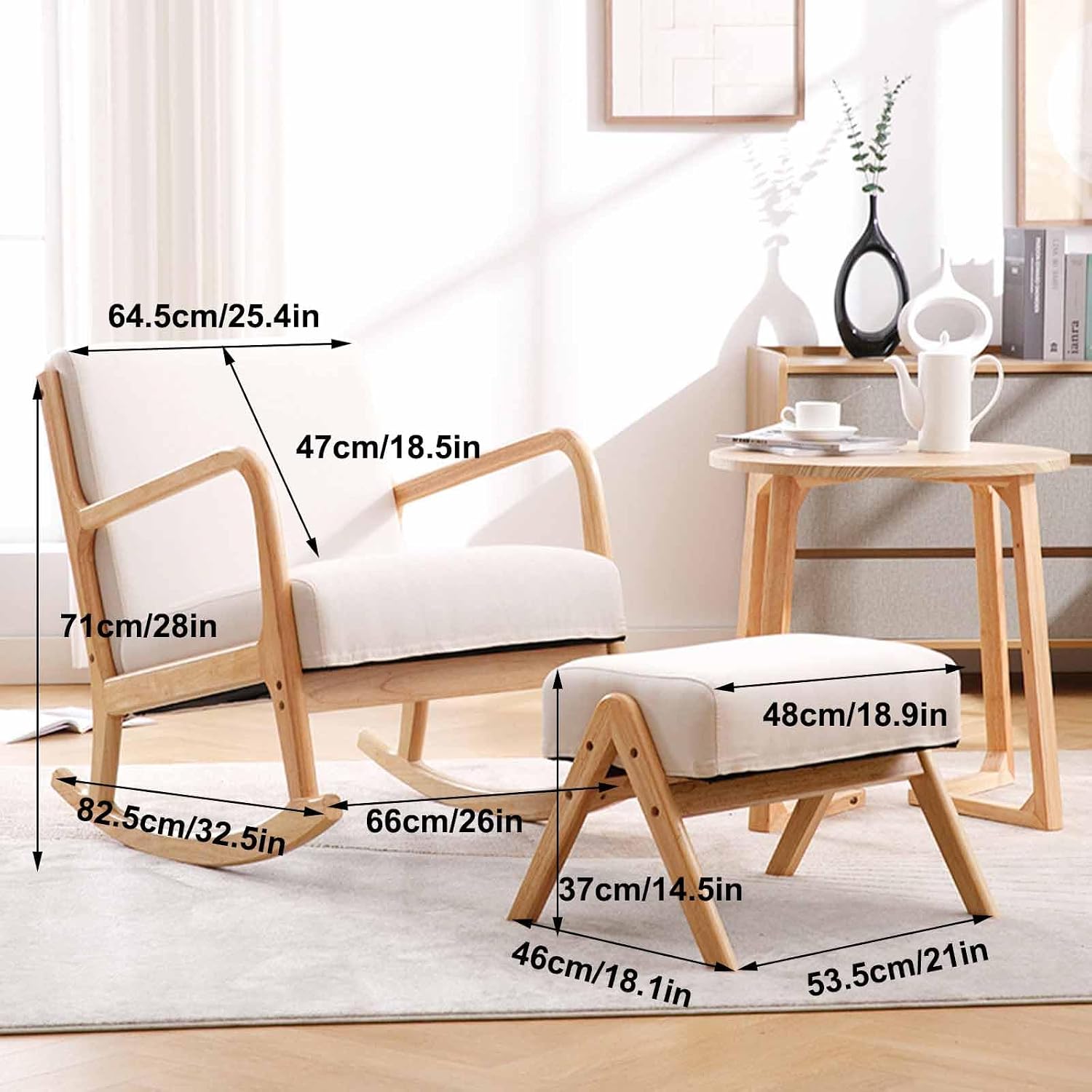 Rocking Chair Nursery with Ottoman, Upholstered Rocker Chair Glider Chair, Modern Mid Century Living Room Chair Nursing Comfy Chairs for Nursery Bedroom Living Room,Gray