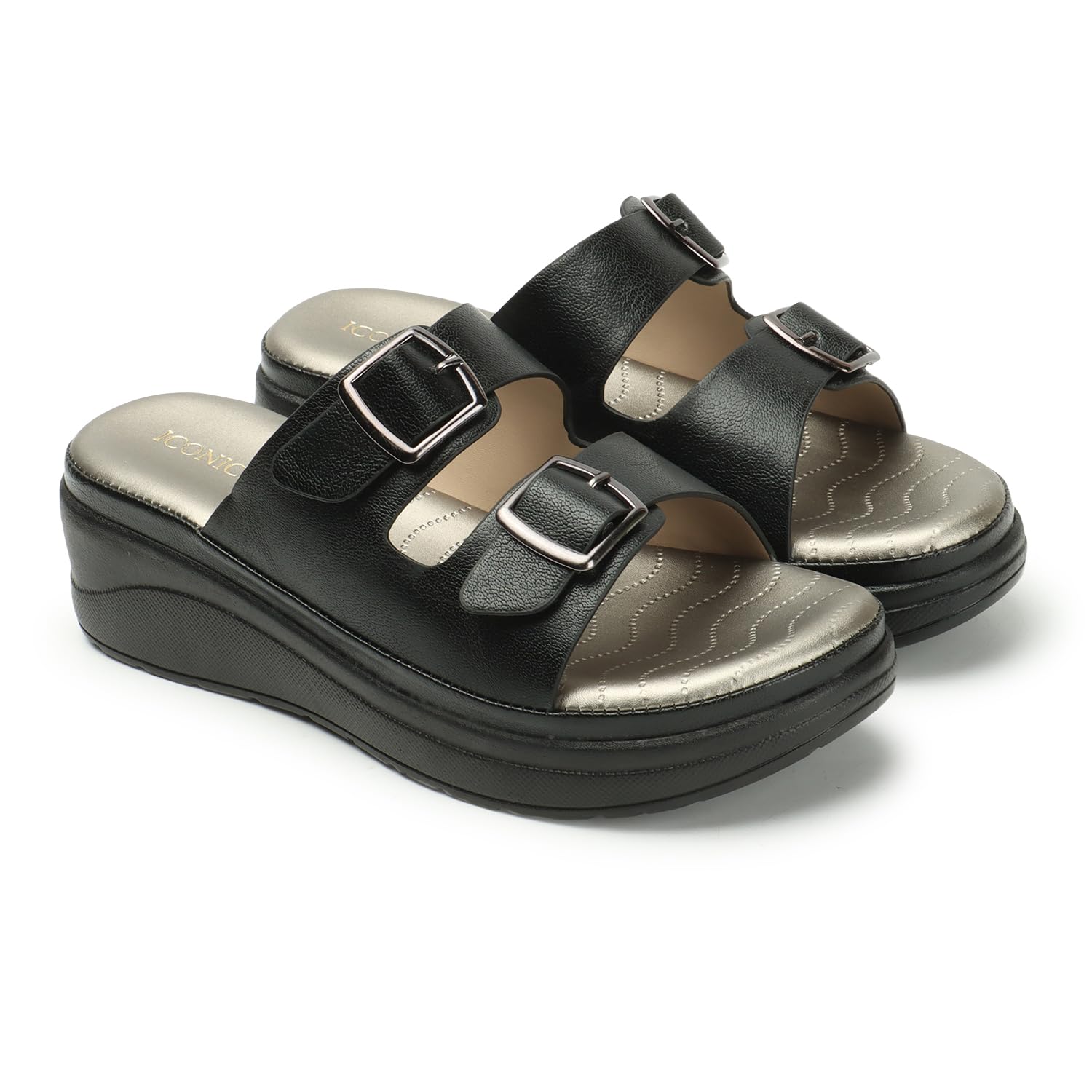 iconics Women's Wedge heel Slip-On sandal with Double-Strap Buckle-picture-30