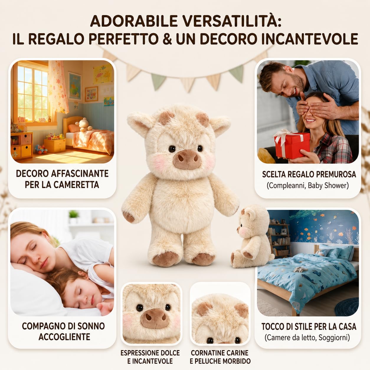 Generico 45/60cm Mucca Peluche Che Corre - Orsetto Che Corre Morbido e Resistente, Il Running Plushie per Bambini, Running Peluche per Decorazione Cameretta e Compagno di Nanna (2, Rosa*Kaki, 60cm)
