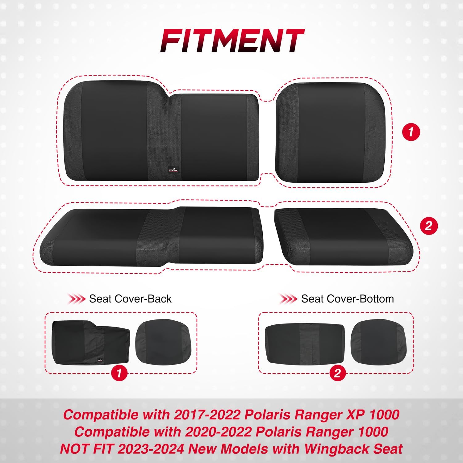 Frokom Polaris Ranger 1000 Seat Cover, UTV Front Bench Seat Cover Fit for Polaris Ranger XP 1000 2017 2018 2019 2020 2021/Polaris Ranger 1000 2020 2021 2022 1680D Pet Toenail Proof-Black