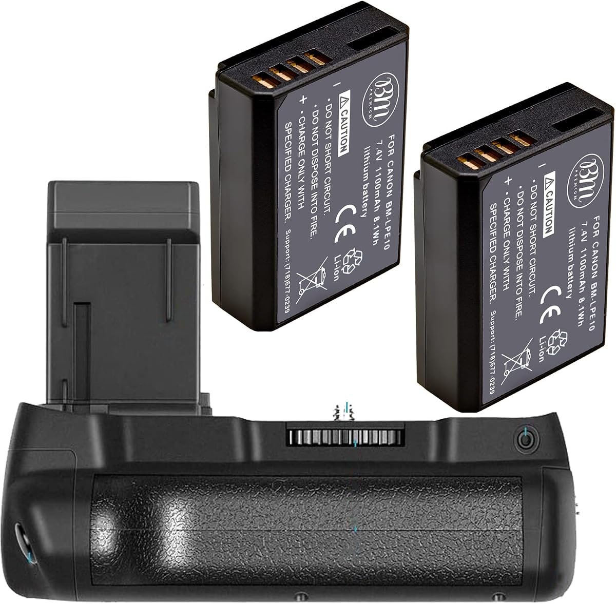 BM Premium Battery Grip Kit for Canon EOS Rebel T3, T5, T6, 1100D, 1200D, 1300D Digital Camera - Includes Qty 2 LP-E10 Batteries + 1100DN Battery Grip Replacement