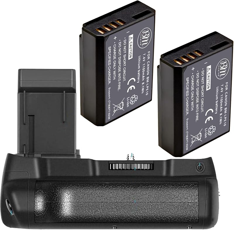 BM Premium Battery Grip Kit for Canon EOS Rebel T3, T5, T6, 1100D, 1200D, 1300D Digital Camera - Includes Qty 2 LP-E10 Batteries + 1100DN Battery Grip Replacement