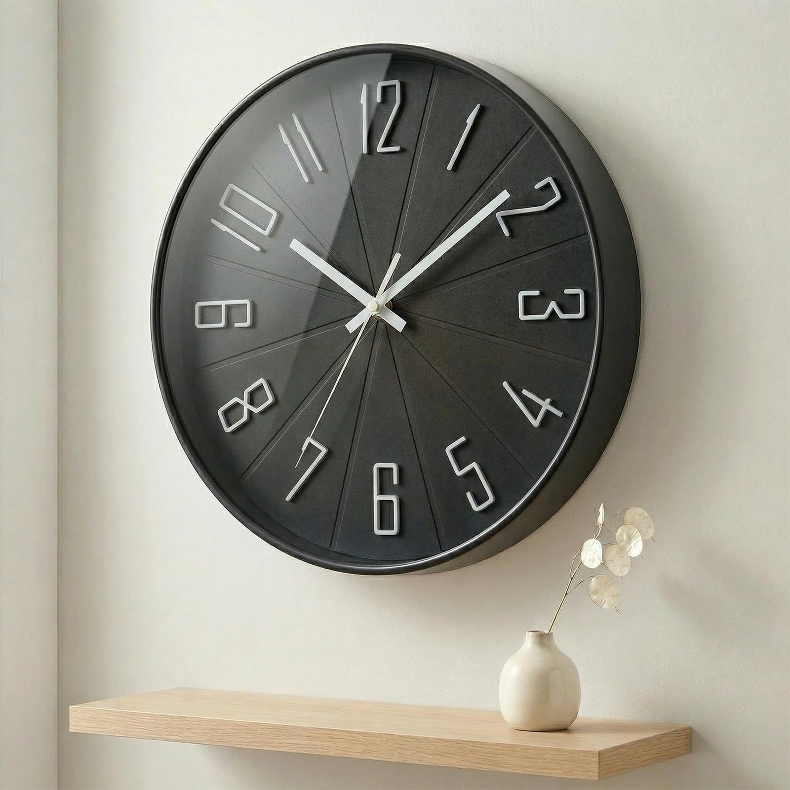Sweetmirth Wall Clock 12 Inch Silent Non Ticking Quartz Decorative Battery Operated Wall Clock for Office Classroom Home Living Room Bedroom Kitchen-Black