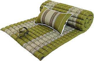 Collumino® Tradycyjny tajski zwijany materac medytacyjny Kapok z dopasowaną poduszką podpierającą do masażu jogi lub relaksu (zielony)