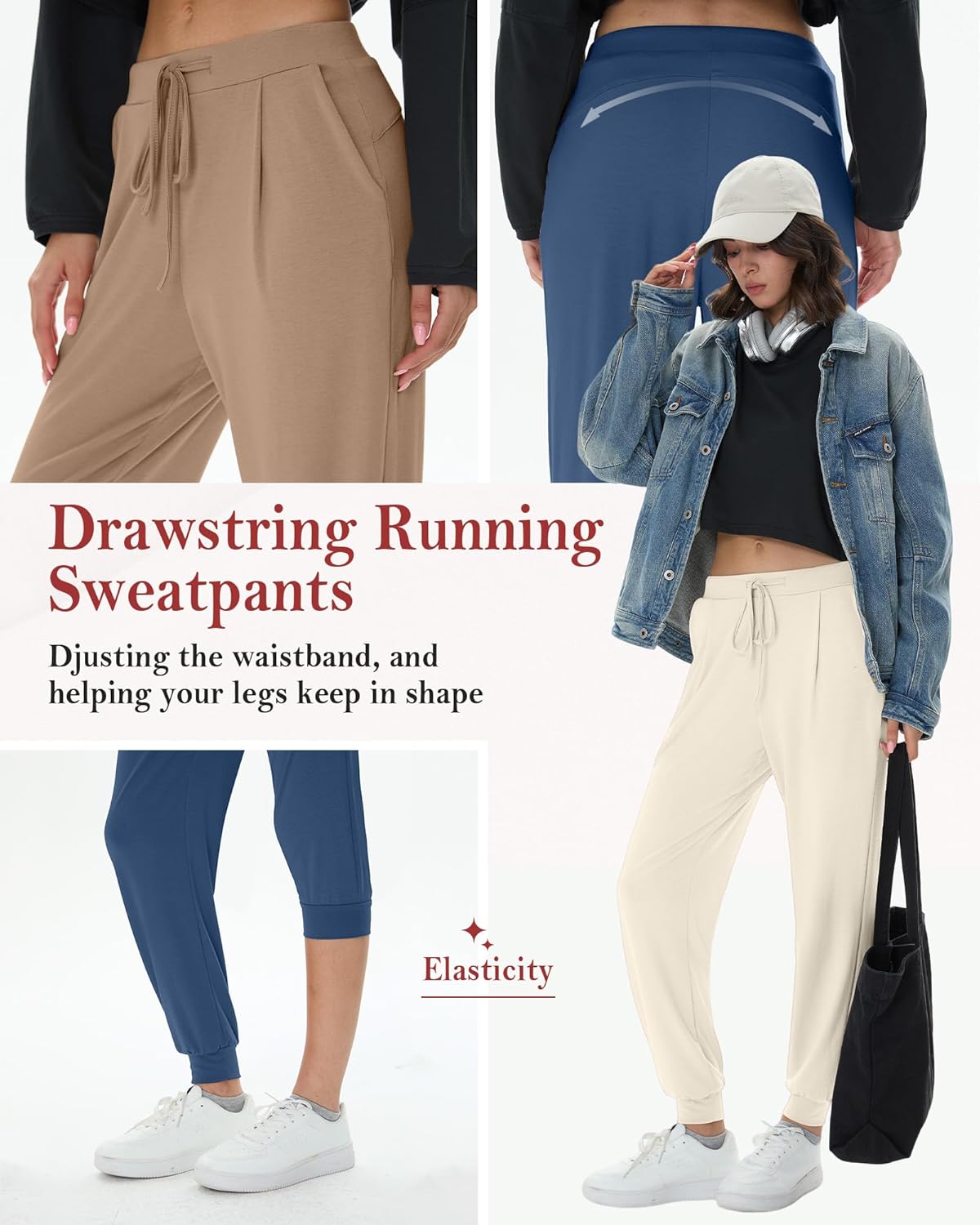 3 Pack Women's Yoga Joggers Pants, Drawstring Running Sweatpants with Pockets Lightweight Workout Lounge Pants - Image 4