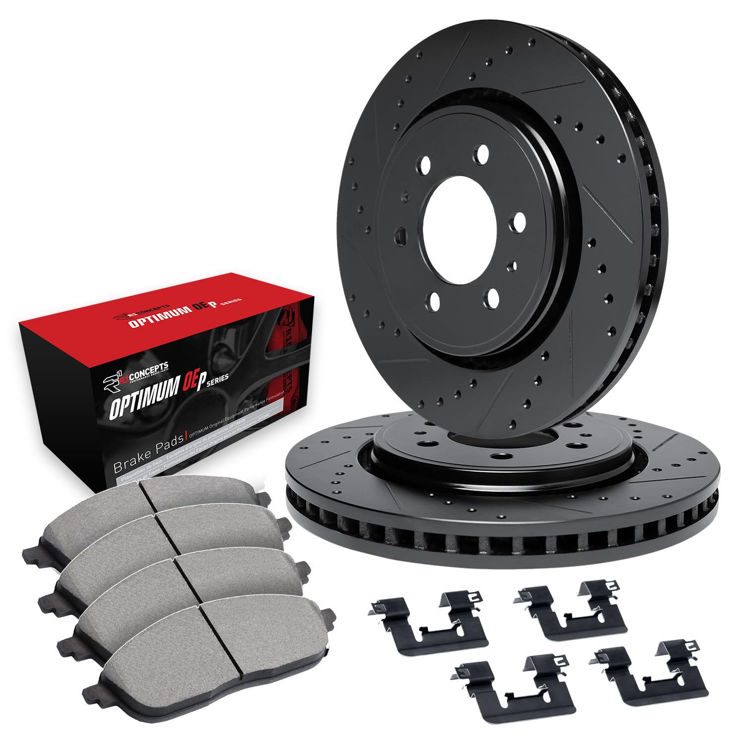 R1 Concepts Rear Brakes and Rotors Kit |Rear Brake Pads| Brake Rotors and Pads| Optimum OEp Brake Pads and Rotors| Hardware Kit WHUH1-48074